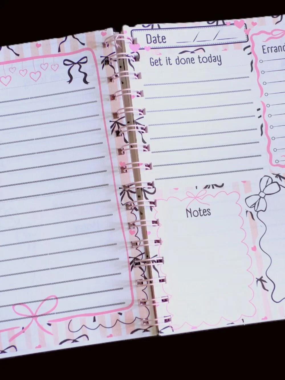 Handmade Beautiful Daily Planner Bound Notebook, book, notes, gift, bows
